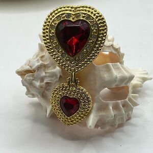 Victoria Secret, gold tone heart and red heart, brooch